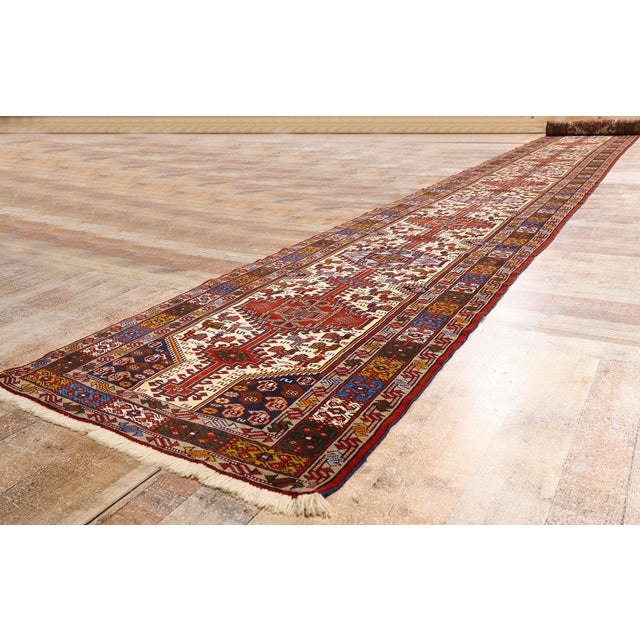 Ivory Vintage Persian Shiraz Rug Runner, 03'01 X 28'01 For Sale - Image 8 of 10