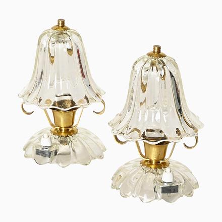 Bell-Flower Murano Glass and Brass Table Lamps from Barovier, Italy, 1940s, Set of 2 For Sale - Image 16 of 16
