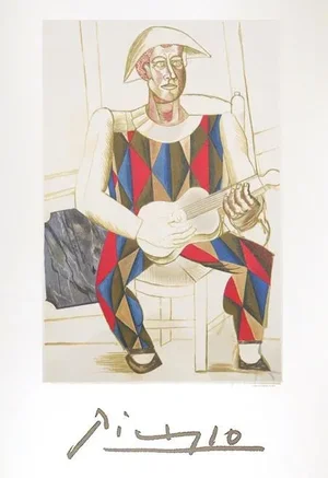 1980s "Arlequin a la Guitare" Lithograph After Pablo Picasso