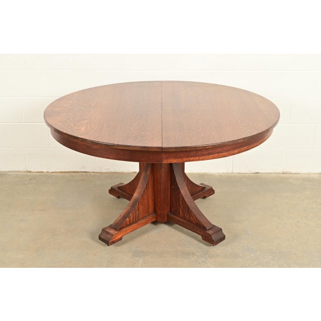 Stickley Brothers Antique Mission Oak Arts & Crafts Pedestal Extension Dining Table, Circa 1910 For Sale - Image 13 of 13