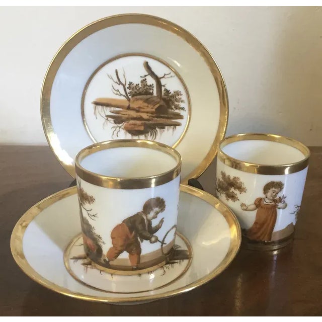 Antique Circa 1805 French Empire Porcelain Coffee Cans & Saucers by La Courtille - 4 Pieces For Sale In New York - Image 6 of 13