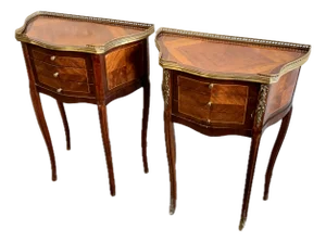 French Louis XV Inlaid Marquetry Night Stands - a Pair
