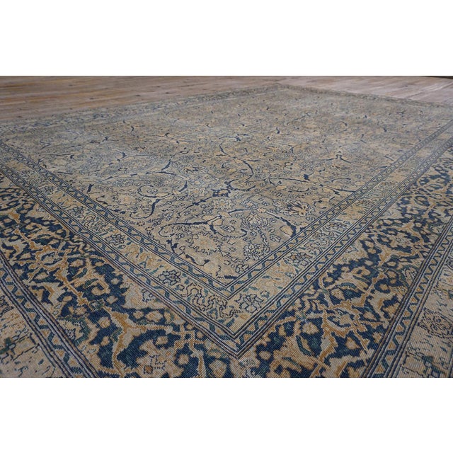 1920s Antique Gray Floral Shah Abbas Room Size Knotted Wool Persian Tabriz Rug For Sale - Image 4 of 11