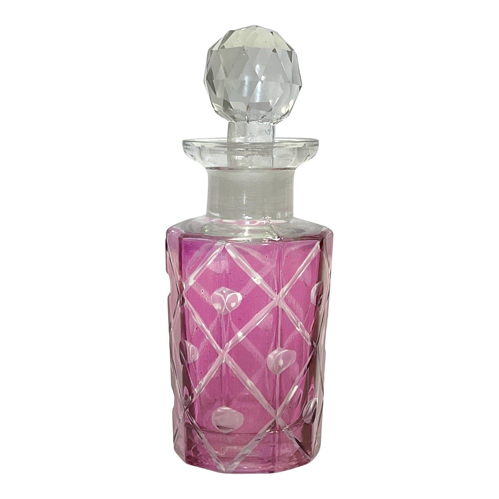 Glass Bottle Perfume Bottle With Flower Cap Vintage Cut Glass