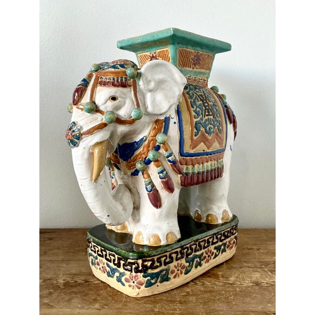 Vintage Boho Glazed Ceramic Low Elephant Stool For Sale - Image 12 of 12