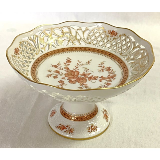 White Vintage Bavaria Schumann Arzberg Germany Reticulated Porcelain Compote Dish For Sale - Image 8 of 13
