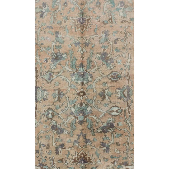 Floral Vintage Turkish Oushak Rug in Cream, Green, Light Peach and Brown 5'1 X 7'8 For Sale - Image 4 of 8