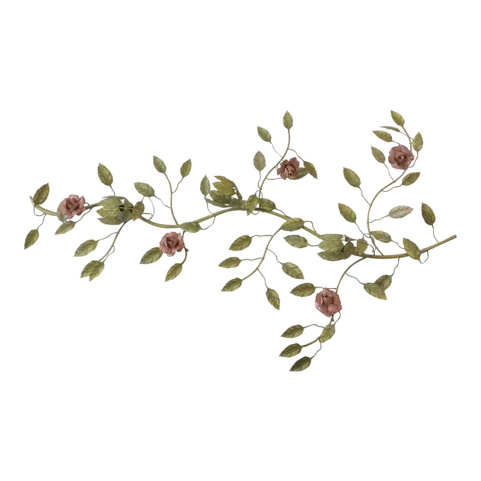 Vintage Italian Tole Painted Metal Roses Vine Wall Sconce With Three