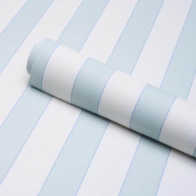 Schumacher Schumacher Louise Stripe Wallcovering In Ice For Sale - Image 4 of 6