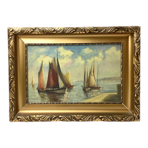 Antique Sailboat Oil Painting Signed S.Feketev Framed