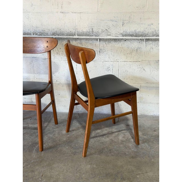 Teak Dining Chairs With Black Leatherette Seats Set of 4 Danish Mid-Century Modern 1960s For Sale - Image 11 of 13