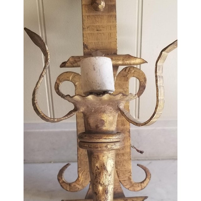 Gothic Vintage Vintage Neoclassical Gothic Wrought Iron Gilt Wall Sconces - Set 2 Pair For Sale - Image 3 of 7