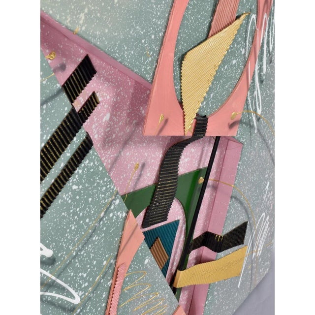 Vintage 1980s Memphis Style 3d Abstract Geometric Mixed Media Combine Painting For Sale - Image 9 of 11