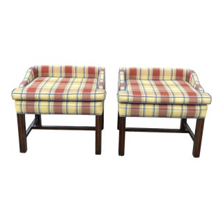 Vintage Plaid Upholstered Benches - a Pair For Sale
