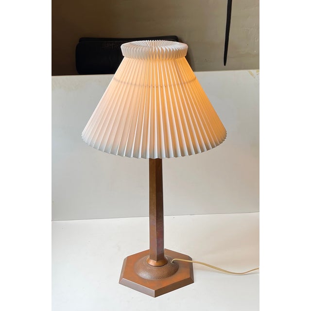 Art Deco Copper Obelisk Table Lamp with Le Klint Shade, 1930s For Sale - Image 14 of 14
