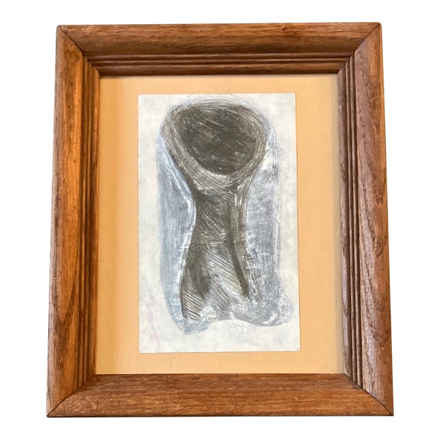 1970’s Vintage Original Abstract Figural Pencil / Watercolor Painting Vintage Frame For Sale