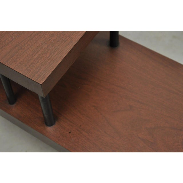 Vintage Mid Century Modern Two Tier Step Walnut Laminate Spindle End Table, Pair For Sale - Image 13 of 15