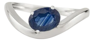 Timeless 1.1 Ct Oval Blue Sapphire 14k White Gold Wave Ring for Her Size 7