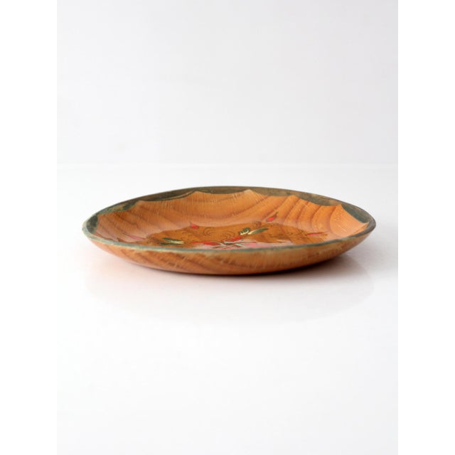 Farmhouse Vintage Hand-Painted Folk Art Wooden Bowl For Sale - Image 3 of 9