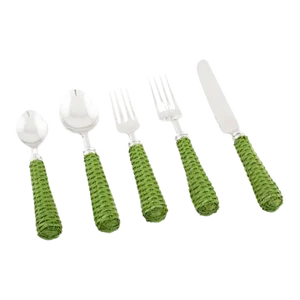 Green Wicker Flatware, Five-Piece Set