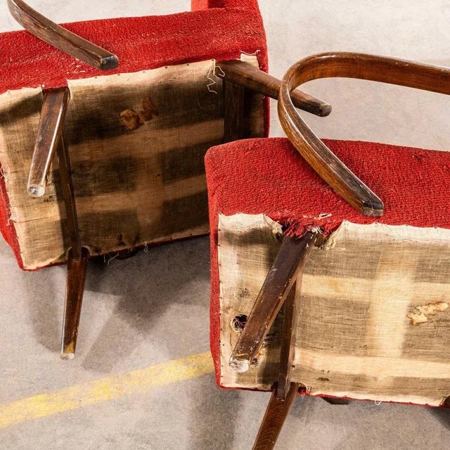 Armchair in Tomato Geometric Check Bouclé Fabric Arrmchair with Sprung Seat by Jaroslav Šmídek, 1950s For Sale - Image 9 of 10