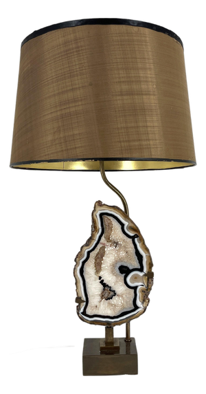 Vintage Brass Agate Slice Table Lamp, 1970s