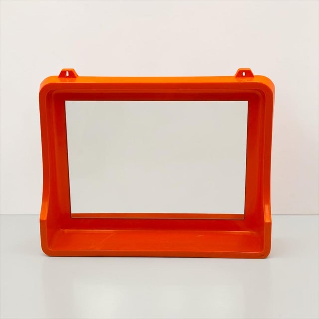 Orange Plastic Wall Mirror with Integrated Shelf, 1970s For Sale - Image 3 of 12