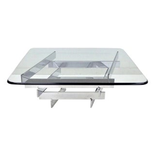 Vintage Paul Mayen Habitat Mid Century Modern Stacked Chrome Glass Coffee Table For Sale