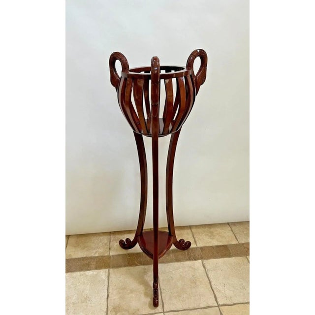 Victorian Vintage Tall Plant Stand Carved Swan Basket Jardiniere Solid Cherry Shelf For Sale - Image 3 of 10