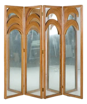 Vivai Del Sud Mid Century Italian Bamboo Rattan Palm Tree Folding Screen Mirror