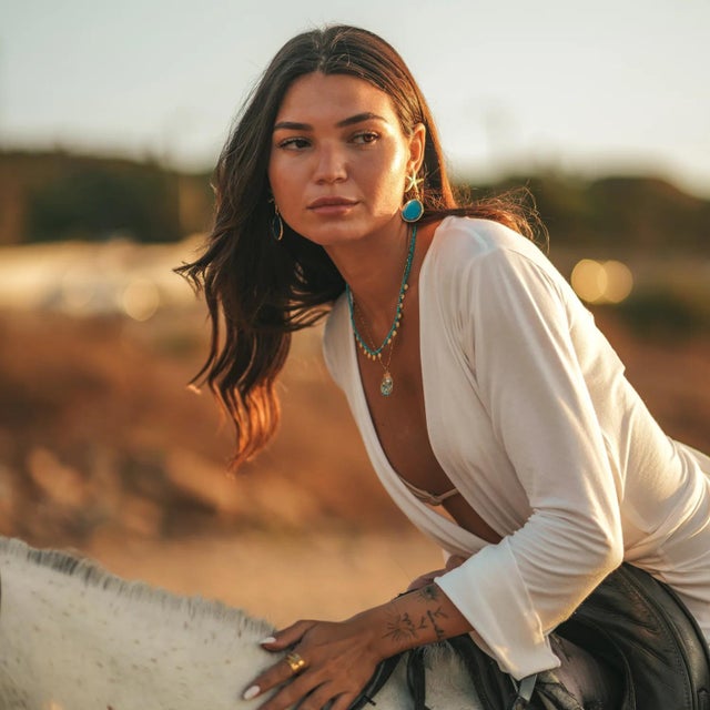 Metal Ocean Star Blue Cat Eye Gold Earrings, A Pair For Sale - Image 7 of 8