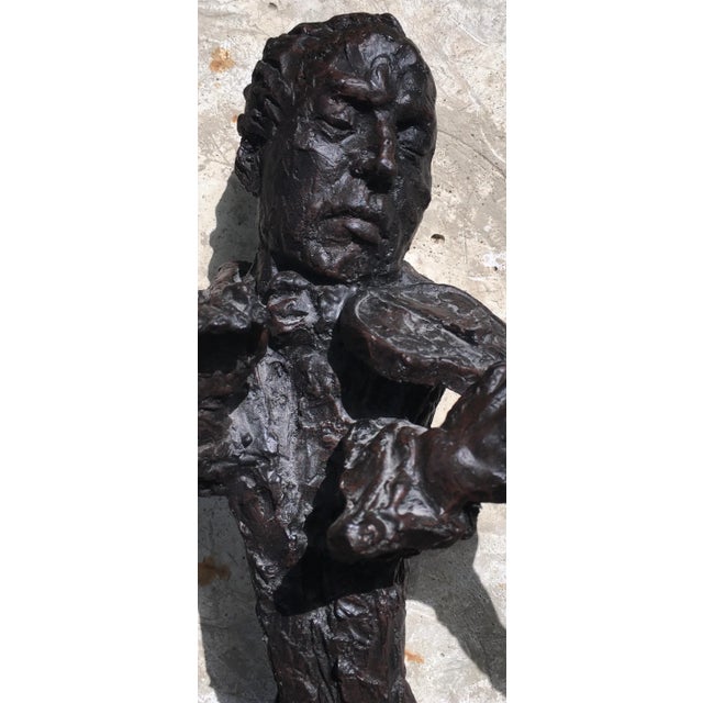 1950s Metal Bust Sculpture of a Violinist For Sale - Image 9 of 11