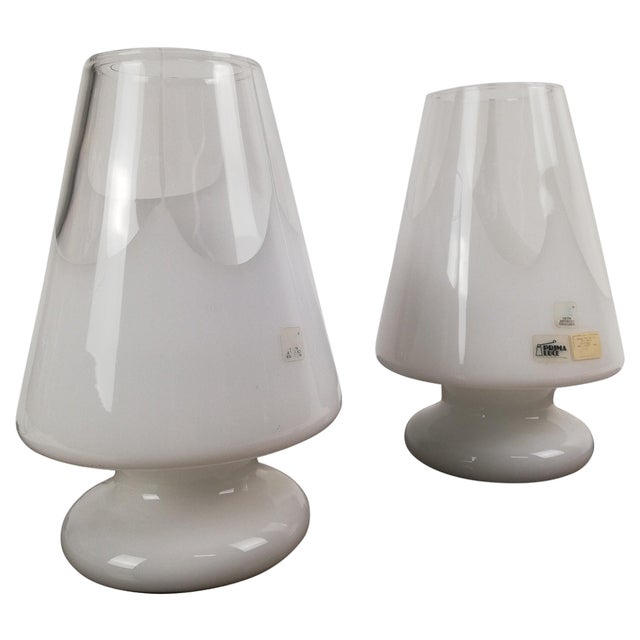 Table Lamps in White Artistic Murano Glass from Prima Luce, Italy, 1970s, Set of 2 For Sale