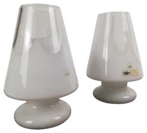 Table Lamps in White Artistic Murano Glass from Prima Luce, Italy, 1970s, Set of 2