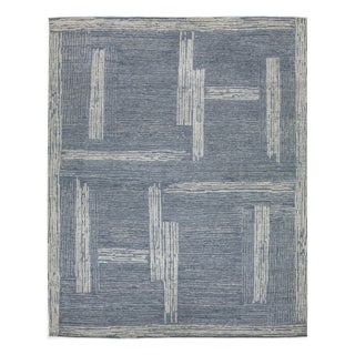 Modern Abstract Moroccan Style Wool Rug in Light Blue by Apadana For Sale