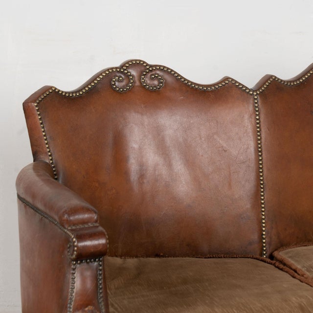 Chippendale 20th Century Vintage Danish Brown Leather Three Seat Sofa For Sale - Image 3 of 18