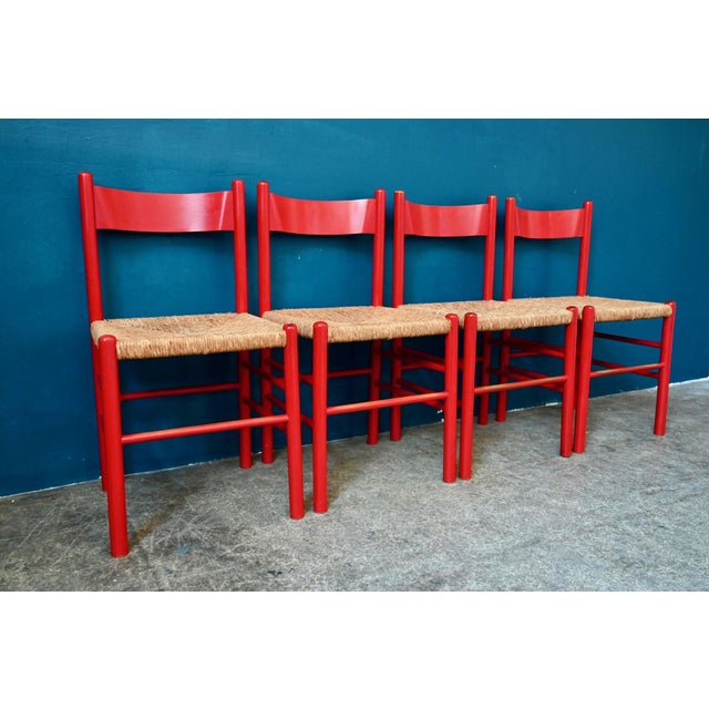 Vintage Italian Chairs in Red Lacquered Wood and Woven Straw, 1960s, Set of 4 For Sale - Image 15 of 18
