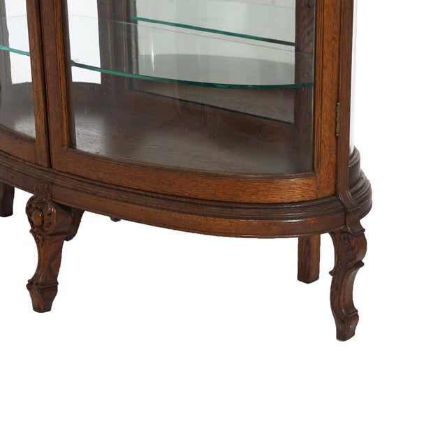 Early 20th Century Antique RJ Horner School Carved Oak & Curved Glass Mirrored China Cabinet C1910 For Sale - Image 4 of 12