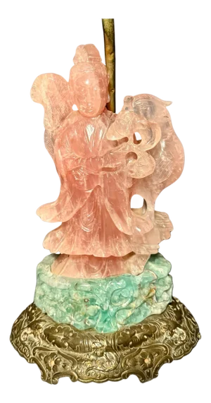 Late 19th Century Chinese Gilt Bronze Mounted Rose Quartz Lamp, circa 1890