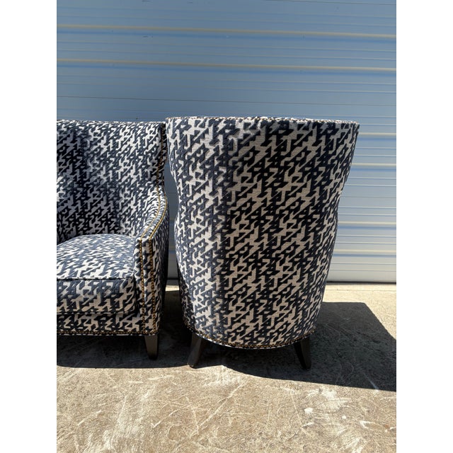 American Handsome Cut Velvet Newly Upholstered Club Chairs For Sale - Image 3 of 12