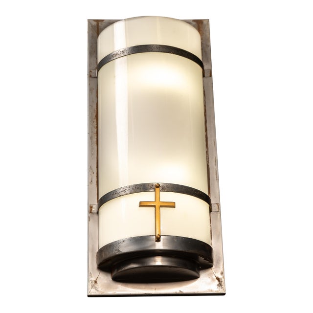 Vintage Art Deco Church Wall Sconce With Milk Glass Panels For Sale