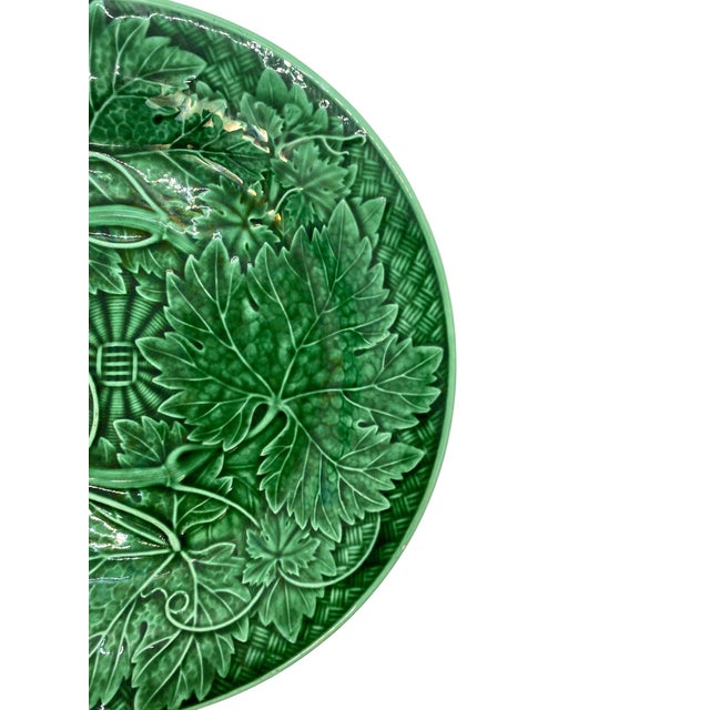 English Wedgwood Majolica Green Glazed Basket Weave Plate, English, Dated 1885 For Sale - Image 3 of 4