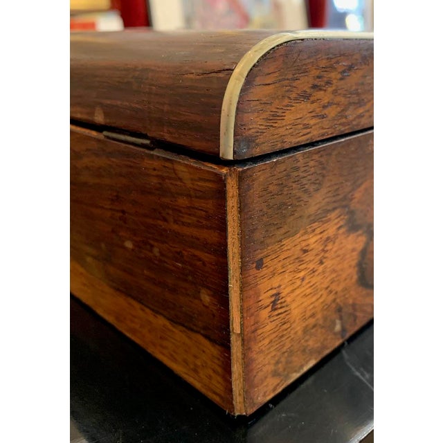 Wood 19th Century English Traditional Rosewood Tea Box With Brass Inlay For Sale - Image 7 of 8
