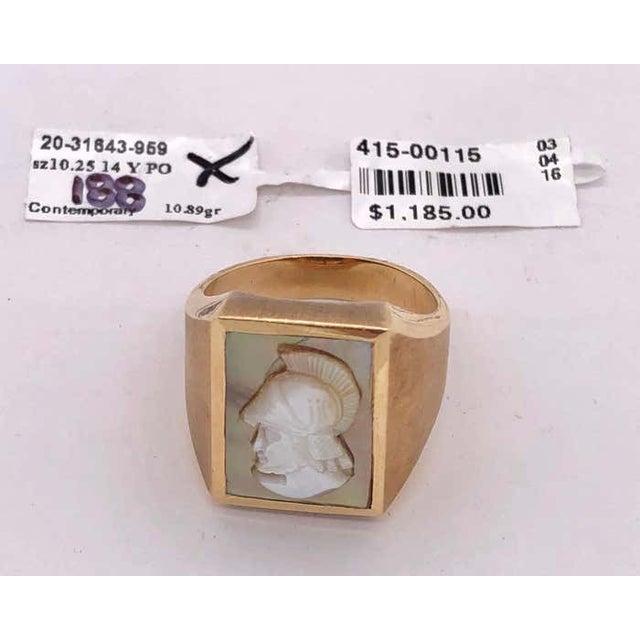 Modern 14 Karat Yellow Gold Mother of Pearl Cameo Contemporary Ring For Sale - Image 3 of 11