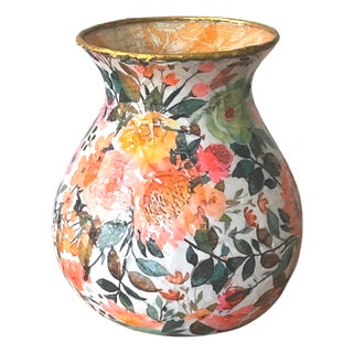 Modern Botanical Garden Floral Glass Vase, Water-Safe With Gold Leaf Rim, Cottage, Farmhouse, Boho Chic, Studio Original Statement Piece For Sale