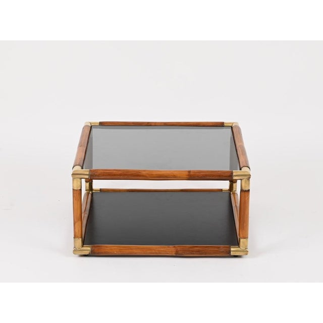 Black Bamboo, Brass and Smoked Glass Coffee Table in the style of Gabriella Crespi, Italy, 1970s For Sale - Image 8 of 14