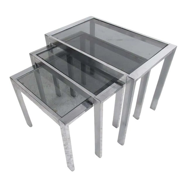 Vintage Modern Metal and Glass Nesting Tables For Sale