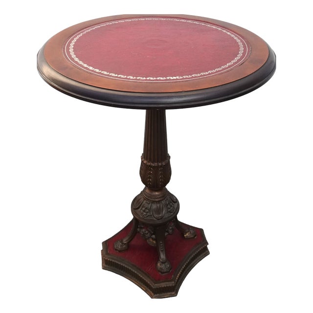 Neo-Classical Side Table in Leather Wood and Bronze, 1970s For Sale