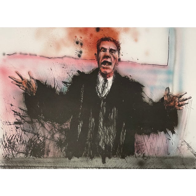 Mixed media print by Virginia artist David Cochran "Rain Dance #4" lithograph and hand coloring on paper, pencil signed,...