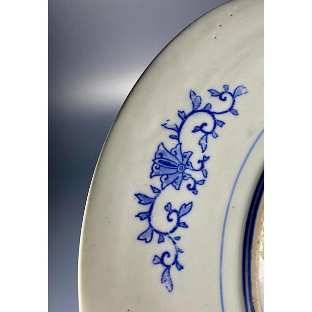 Large Antique Japanese Blue and White Porcelain Imari Plate, 19th Century For Sale - Image 5 of 10